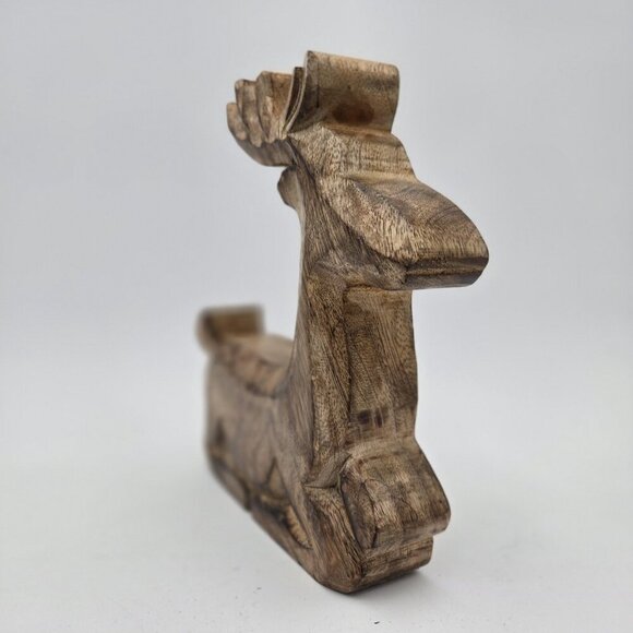 Midwest Gift Wooden Reindeer Christmas Holiday 8 X 8 X 1.5 Heavy Carved New - Picture 3 of 7